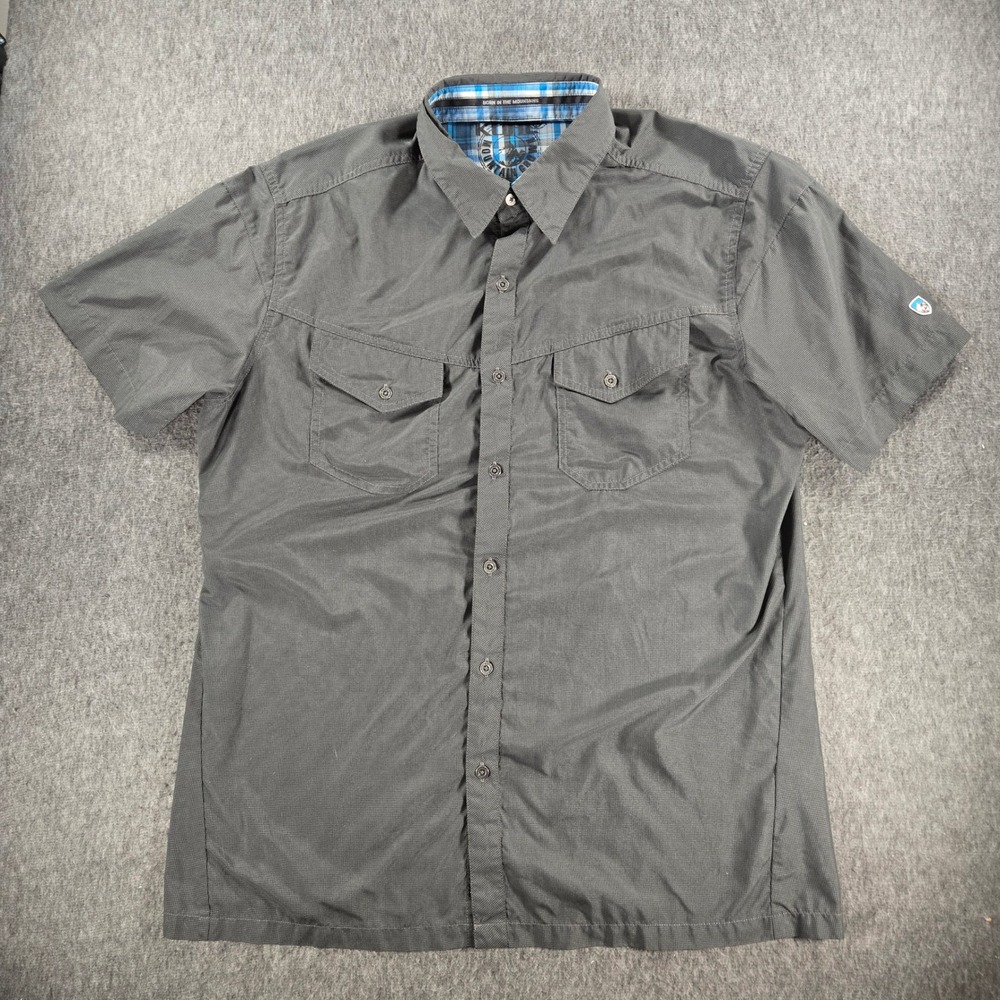 KUHL Eluxor Shirt Mens Large Gray Short Sleeve Button Up Hiking Outdoors Stretch